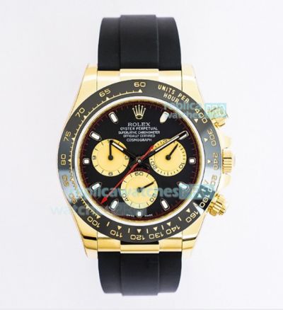 EWF Replica Rolex Daytona Yellow Gold Case Black Dial Red Second Hand Watch 40MM